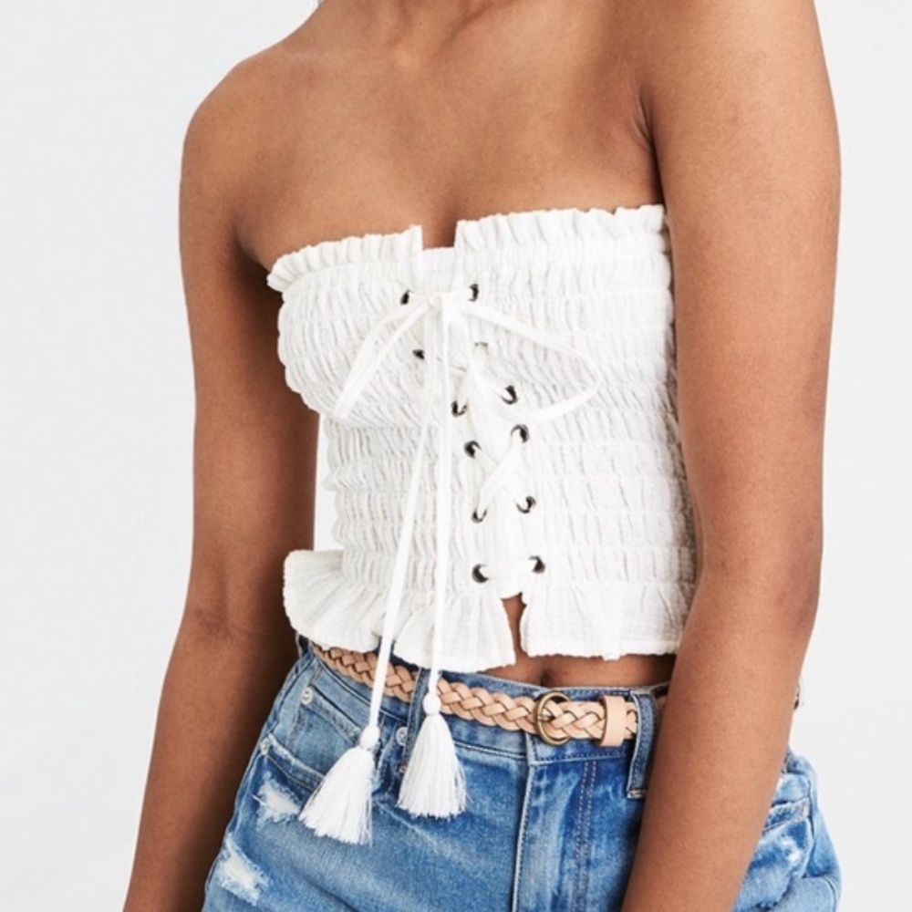 White Lace Up Tube Top